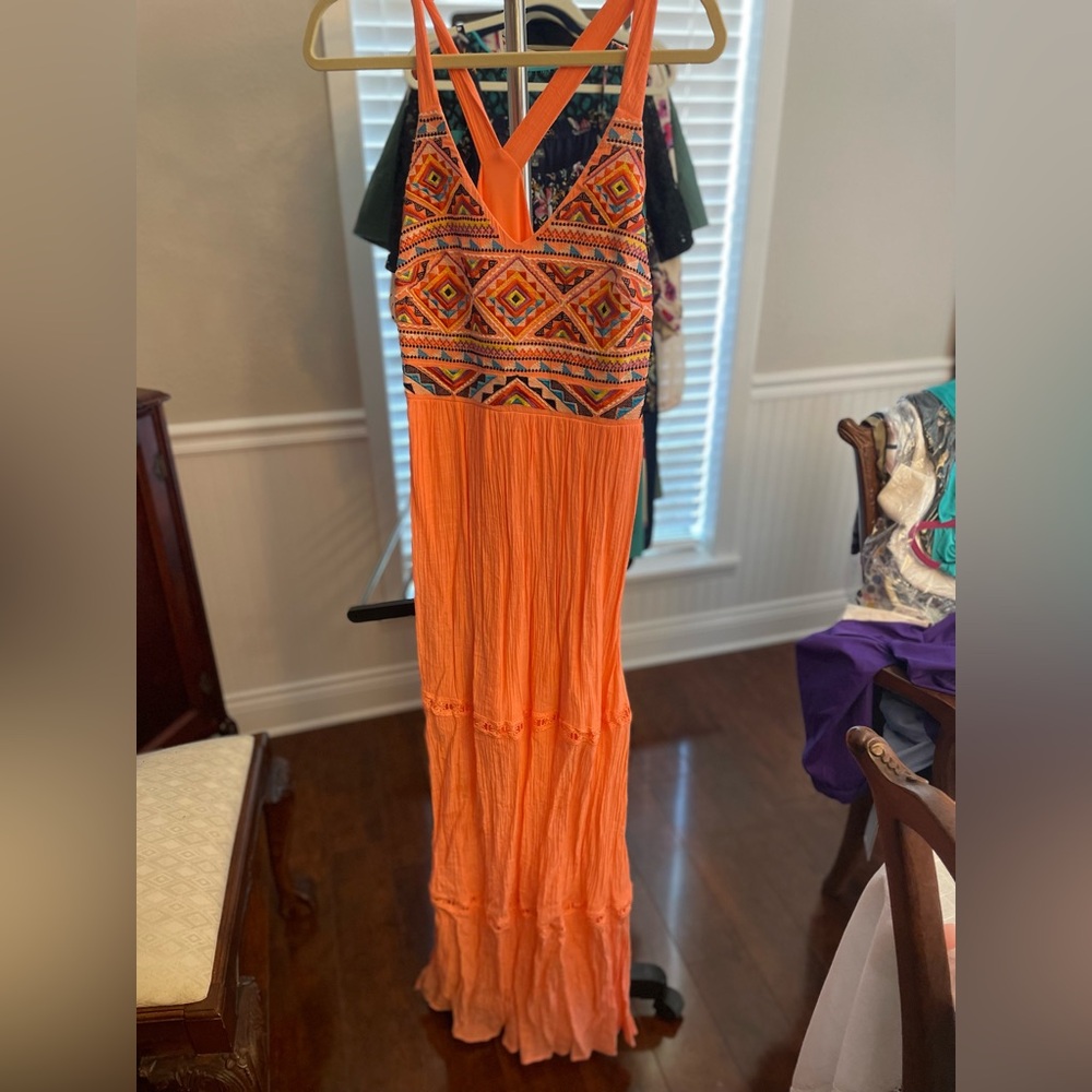Gianni Bini Orange Maxi Embroidered Top